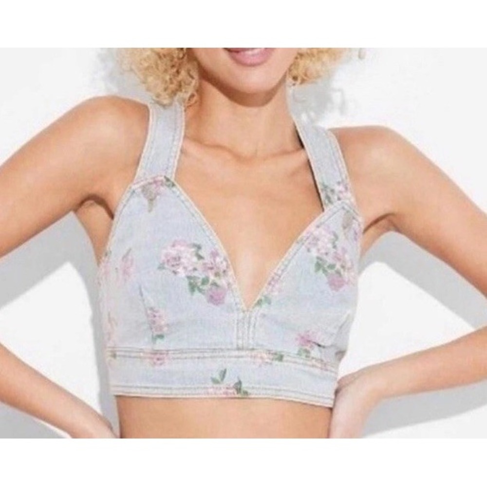 Wild Fable Denim Bralette Top Women's‎ XS Pink Rose Cropped Western Boho Cowgirl
